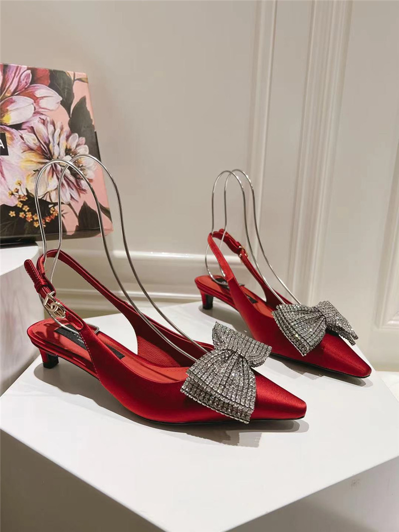 Dolce & Gabbana Burgundy Satin Slingbacks with Rhinestones