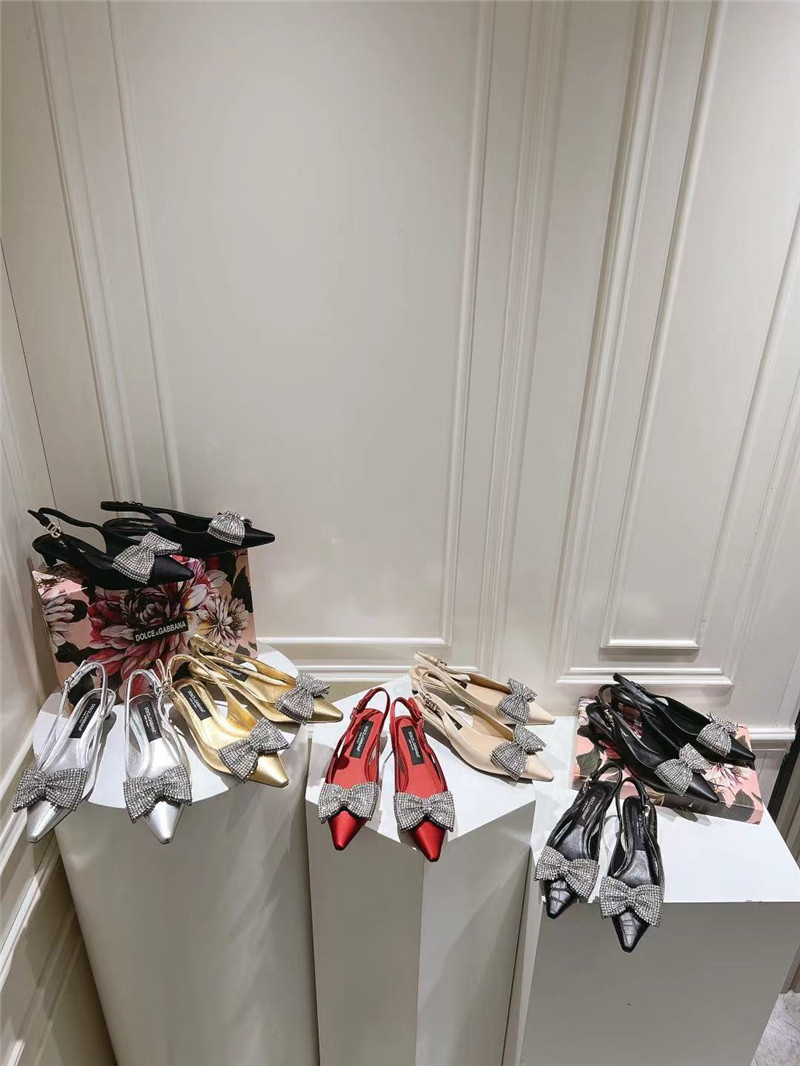 Dolce & Gabbana Gold Calfskin Slingbacks with Rhinestones