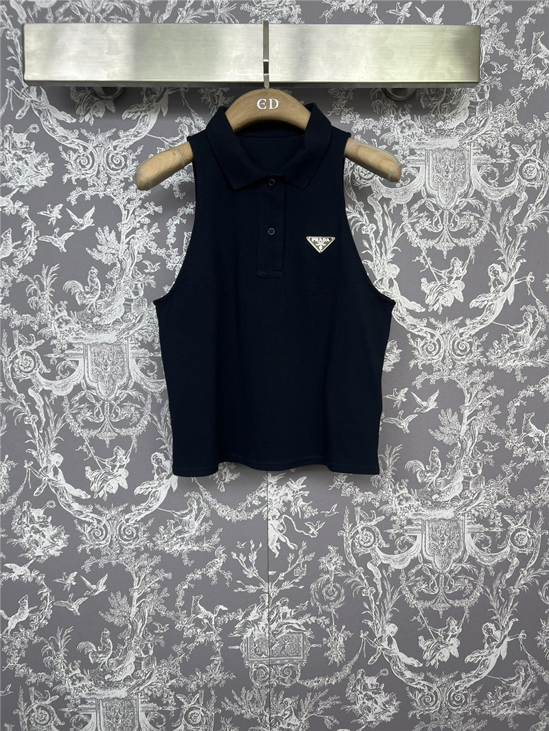Pra*a new polo collar sleeveless top replica designer clothes