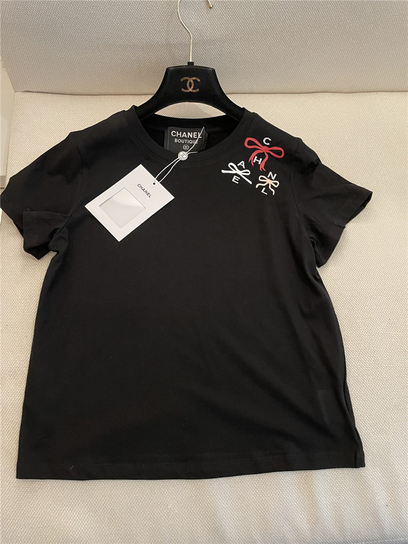 Ch**el short-sleeved replicas clothes with bow print