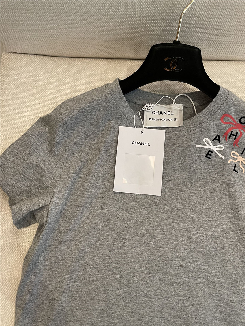 Ch**el short-sleeved replicas clothes with bow print