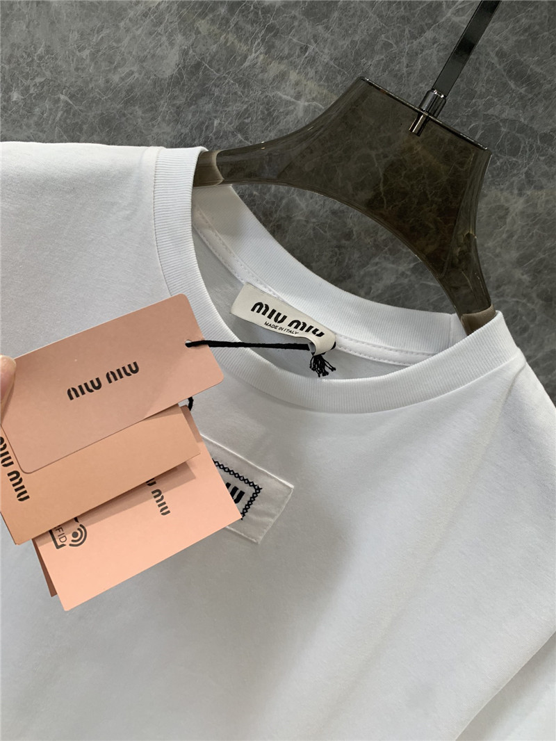 M1um1u new color micro logo short-sleeved t-shirt replica clothes