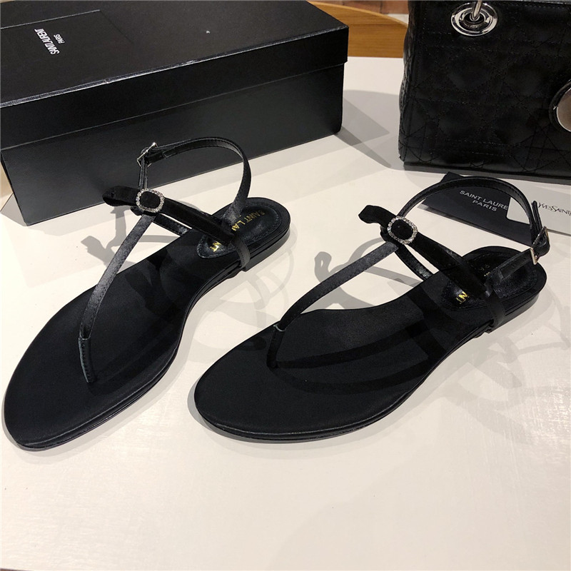 Sa1nt Lau*nt black suede t-strap flip flop flat sandals