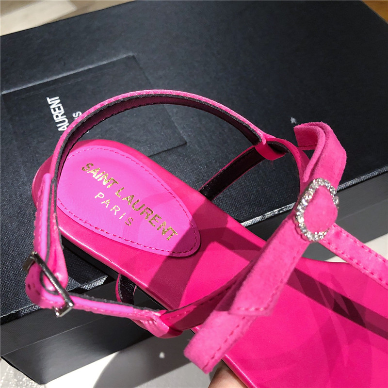 Sa1nt Lau*nt fuchsia suede t-strap flip flop sandals