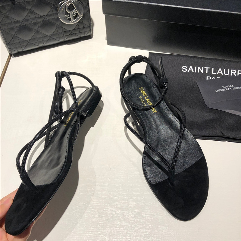 Sa1nt Lau*nt nadja black suede rhinestone flat sandals