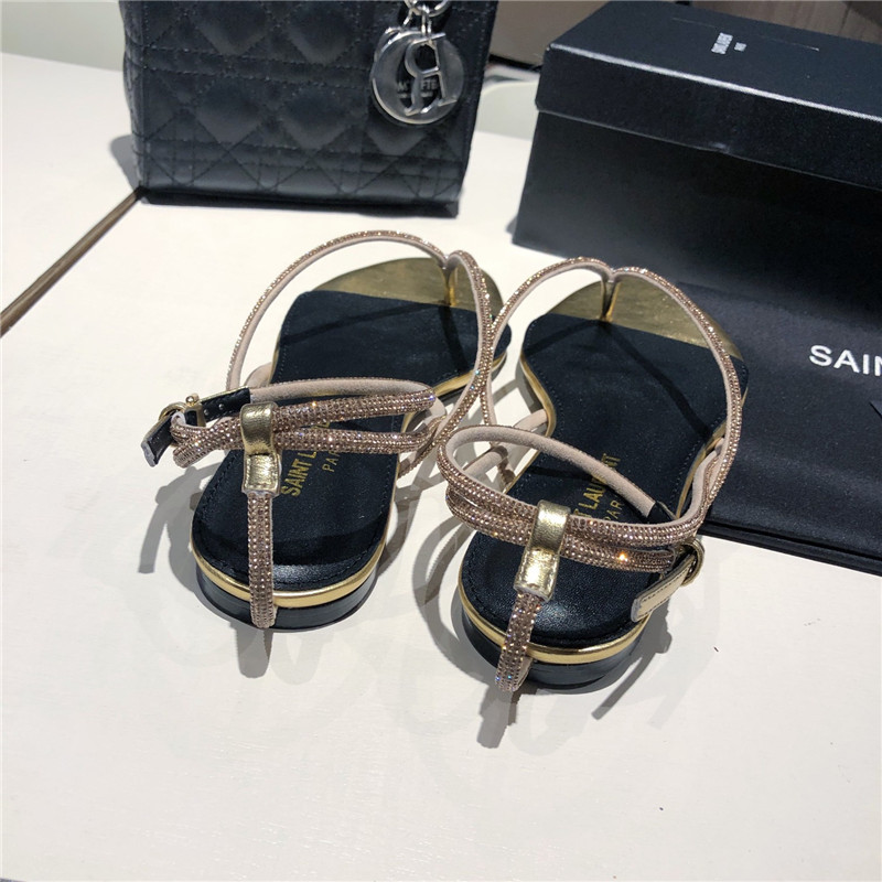 Sa1nt Lau*nt nadja gold rhinestone flat sandals