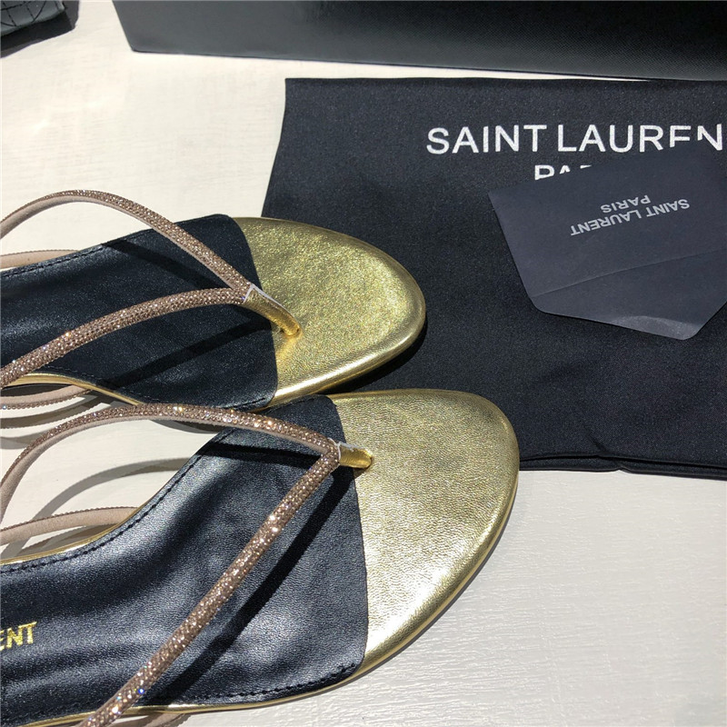 Sa1nt Lau*nt nadja gold rhinestone flat sandals