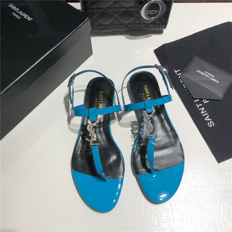 Sa1nt Lau*nt cassandra blue patent crystal metal sandals