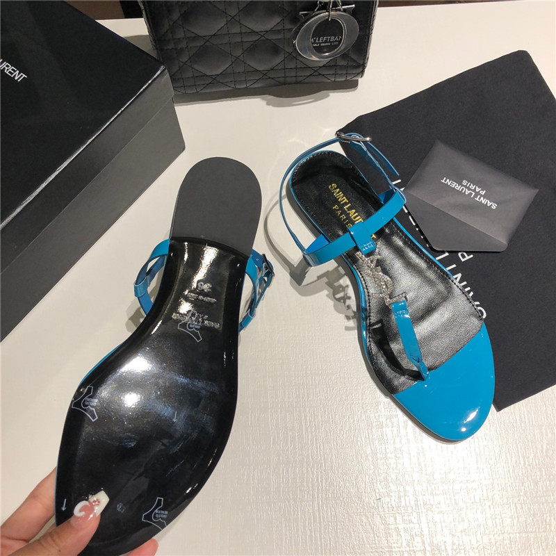 Sa1nt Lau*nt cassandra blue patent crystal metal sandals
