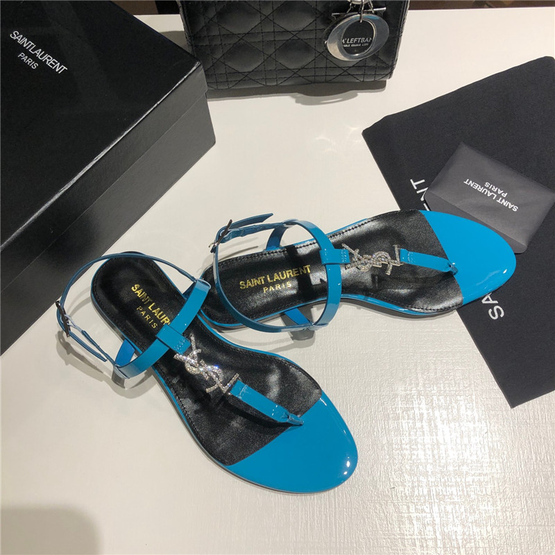 Sa1nt Lau*nt cassandra blue patent crystal metal sandals