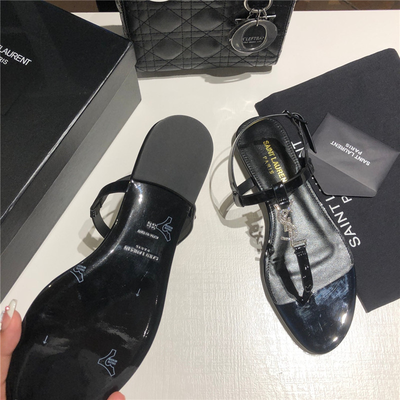 Sa1nt Lau*nt cassandra black patent crystal metal sandals