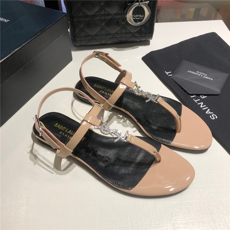 Sa1nt Lau*nt cassandra beige patent crystal metal sandals