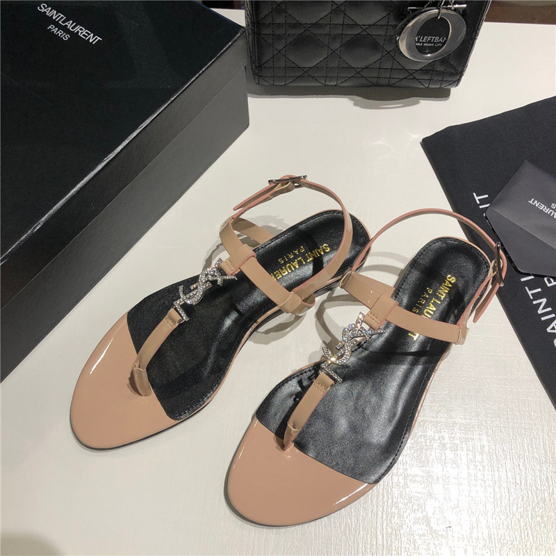 Sa1nt Lau*nt cassandra beige patent crystal metal sandals