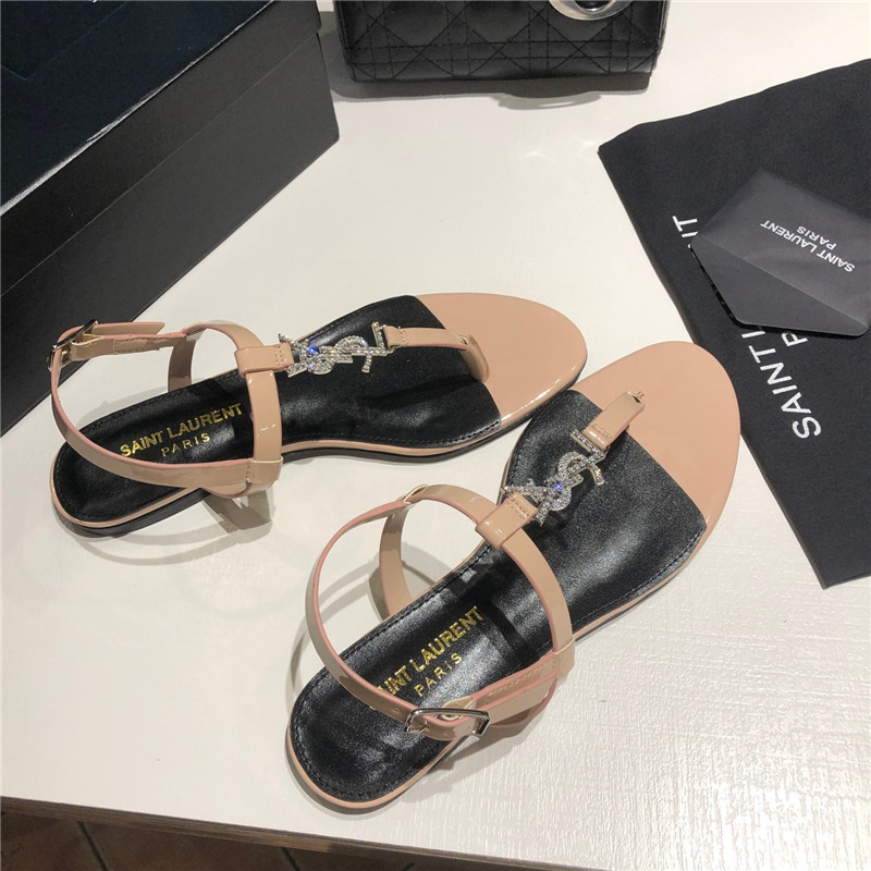 Sa1nt Lau*nt cassandra beige patent crystal metal sandals