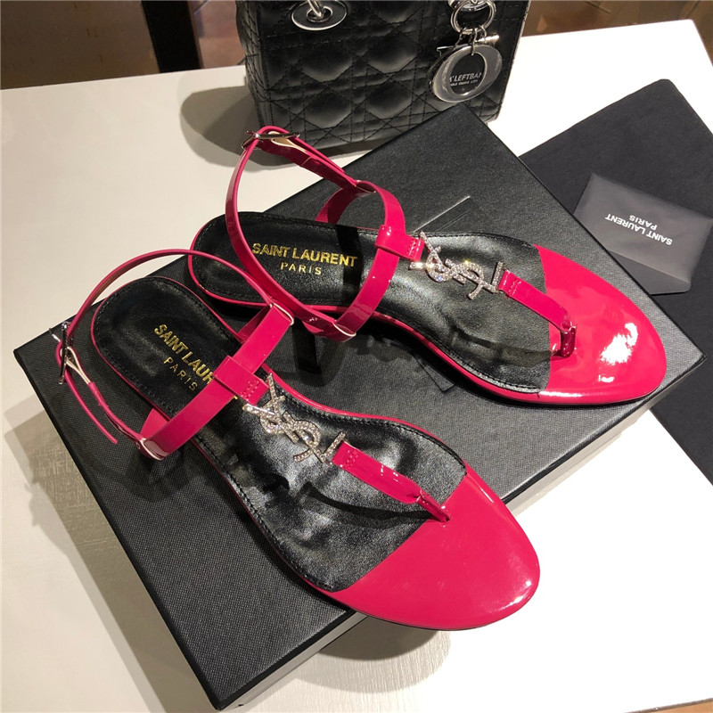 Sa1nt Lau*nt cassandra fuchsia patent crystal metal sandals