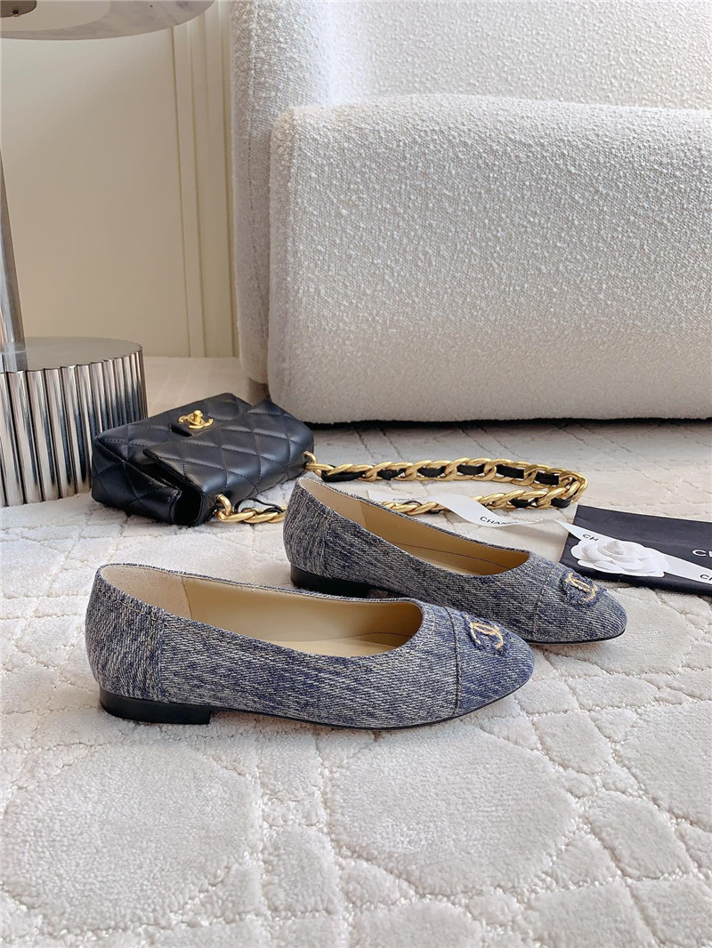 Ch**el washed denim ballet flats in navy