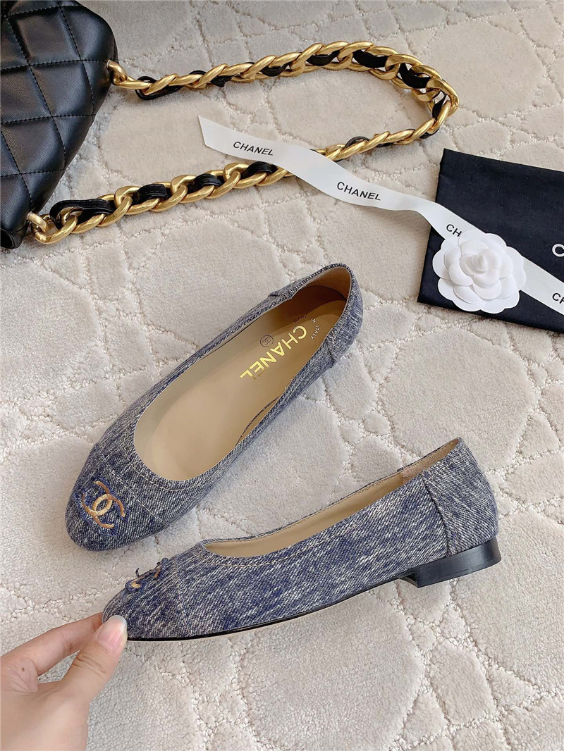 Ch**el washed denim ballet flats in navy
