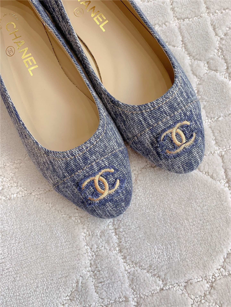 Ch**el washed denim ballet flats in navy