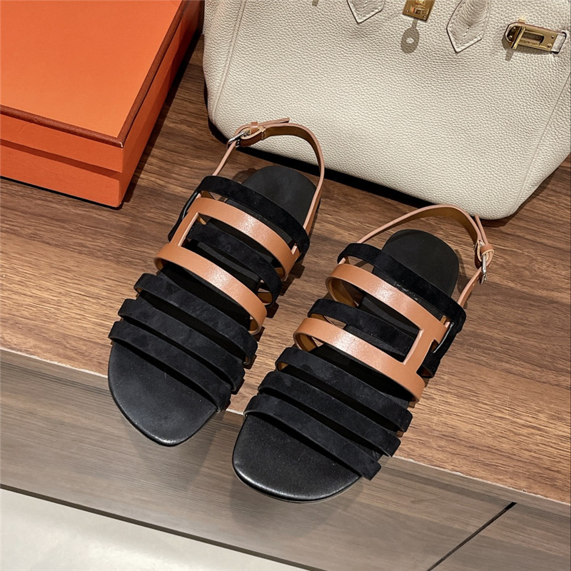 H**me5 ephese sandal in black suede and calfskin