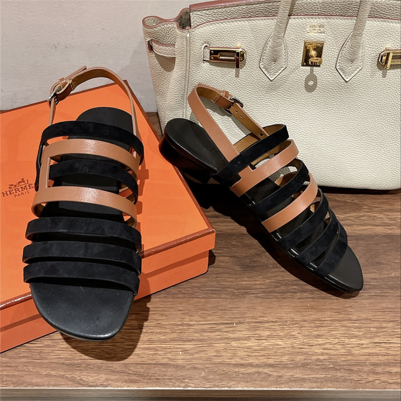 H**me5 ephese sandal in black suede and calfskin