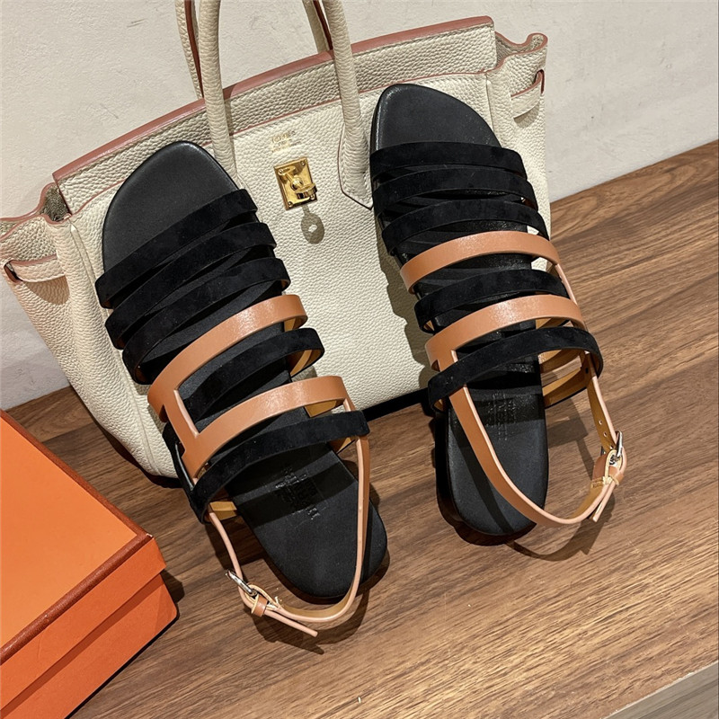 H**me5 ephese sandal in black suede and calfskin