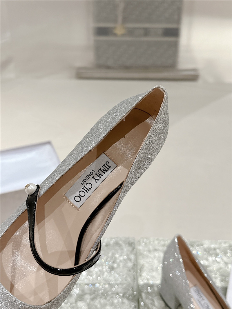 J1m*y Ch00 elisa 45 silver glitter and black patent pumps