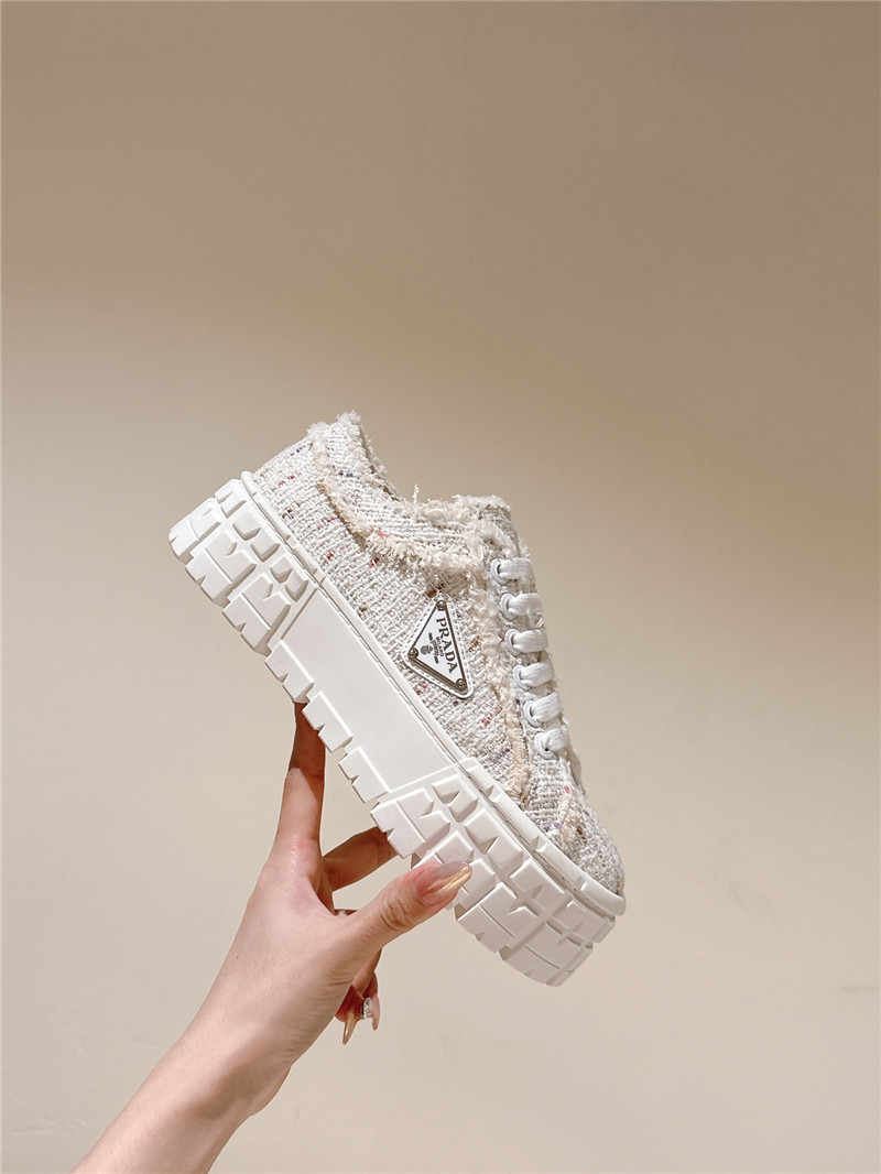 Pra*a double wheel tweed trainers in white