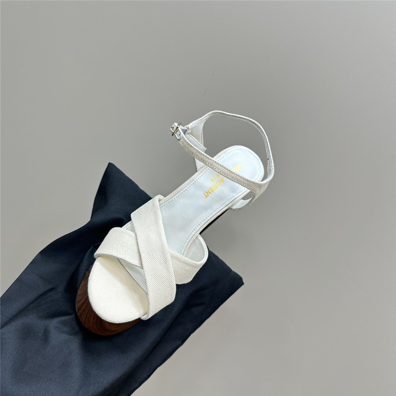 Sa1nt Lau*nt white wooden bianca platform sandals