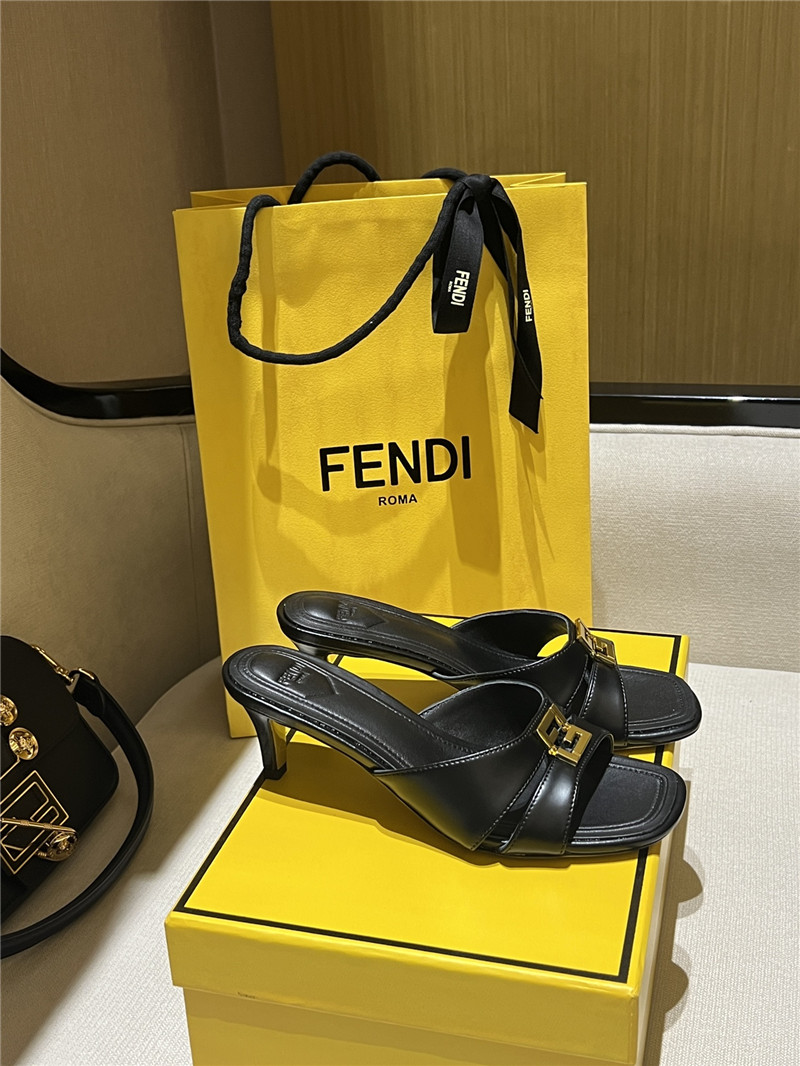 F**di ffold black leather medium-heeled sandals