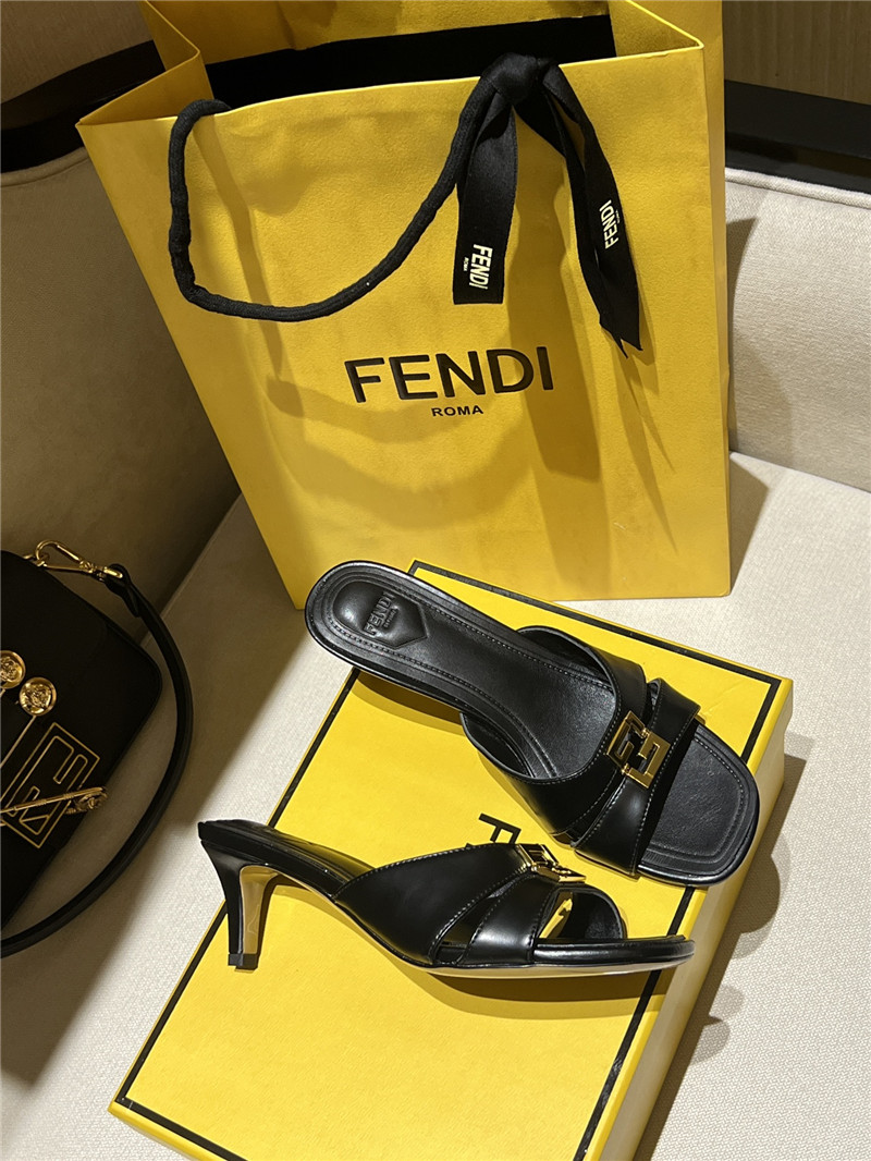 F**di ffold black leather medium-heeled sandals