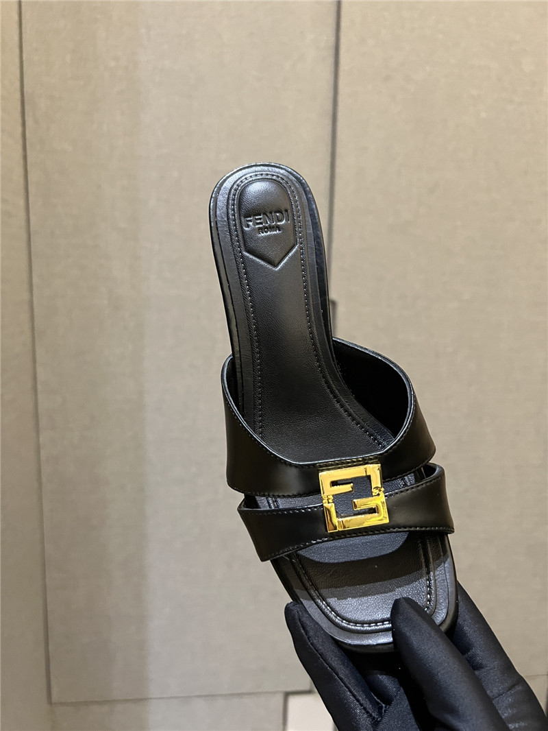 F**di ffold black leather medium-heeled sandals
