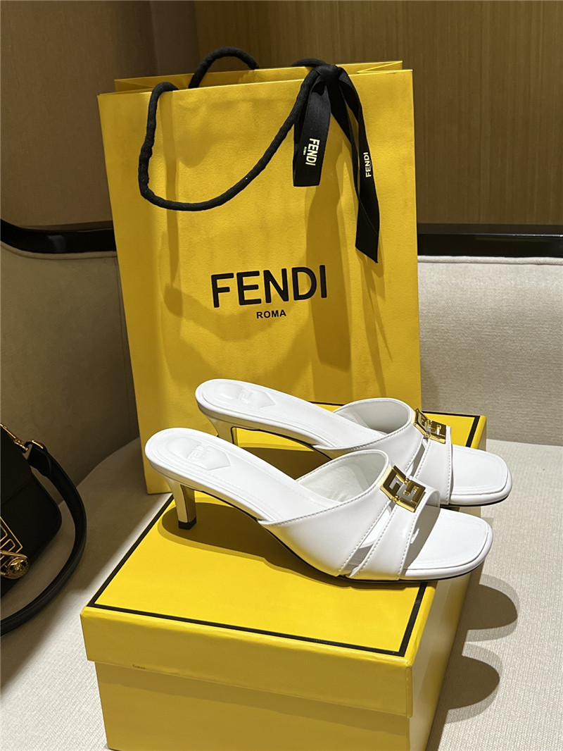 F**di ffold white leather medium-heeled sandals