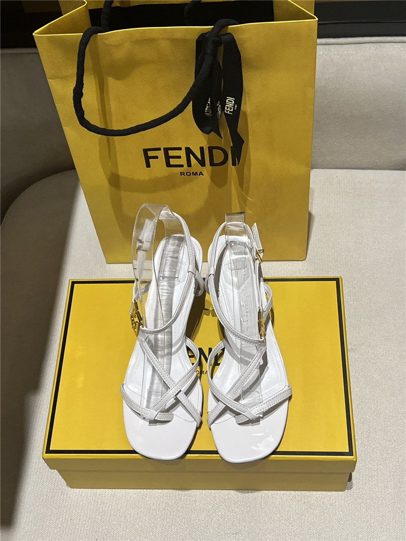F**di ffold white leather square toe cross strap sandals