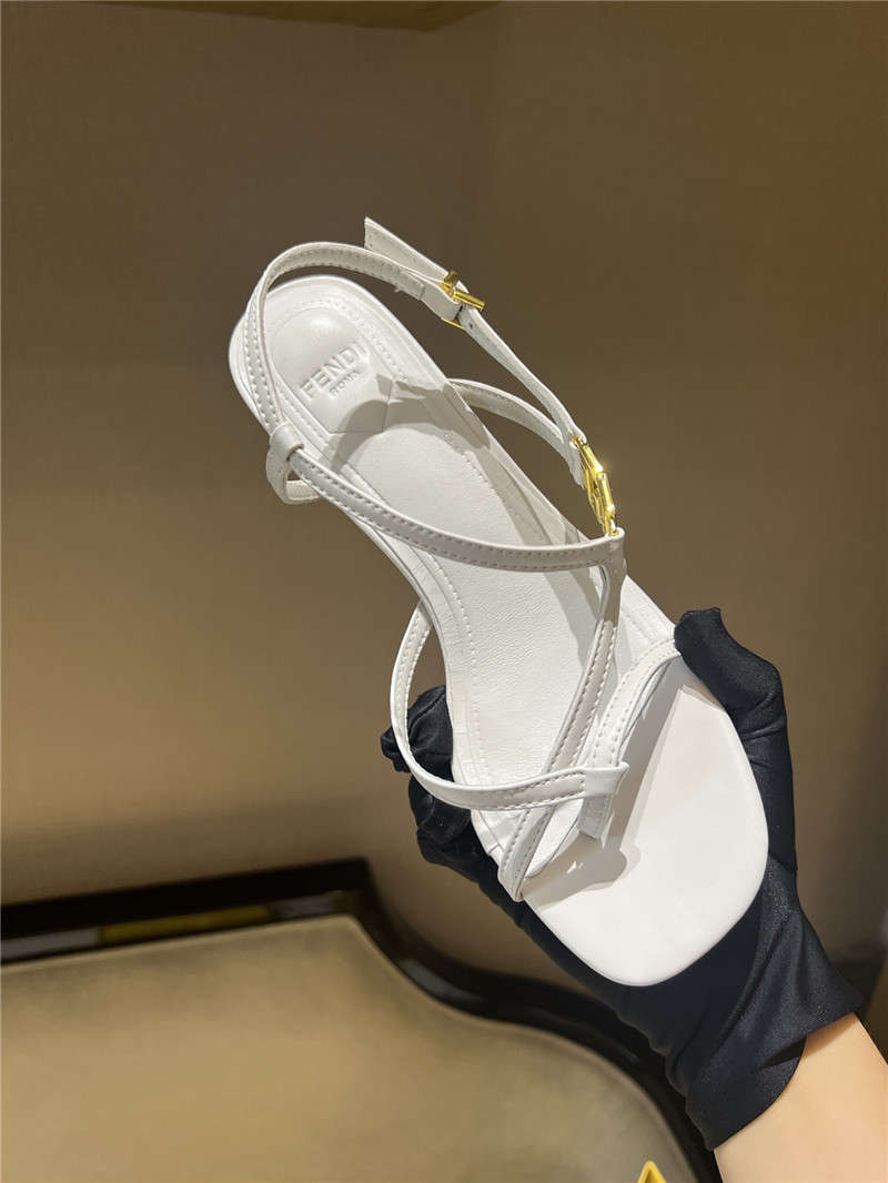 F**di ffold white leather square toe cross strap sandals