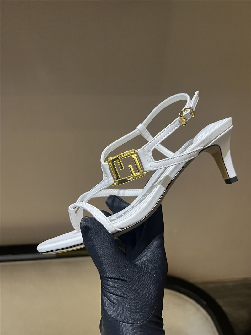 F**di ffold white leather square toe cross strap sandals