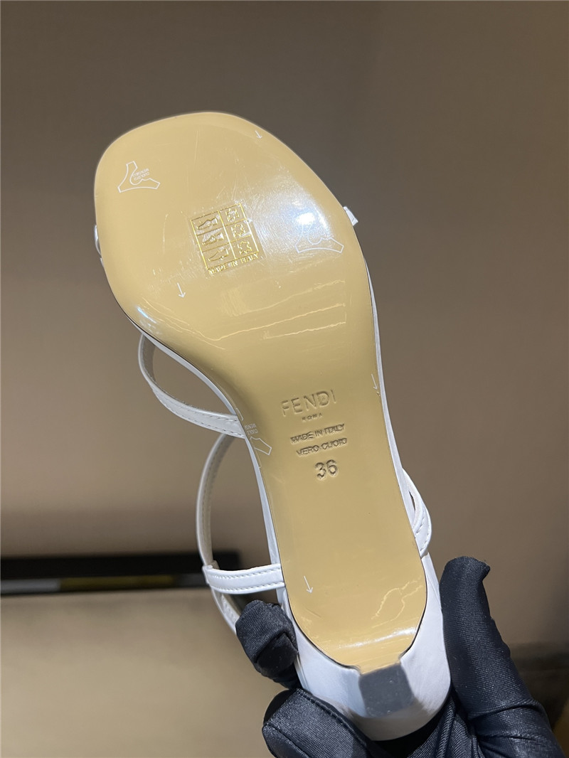 F**di ffold white leather square toe cross strap sandals