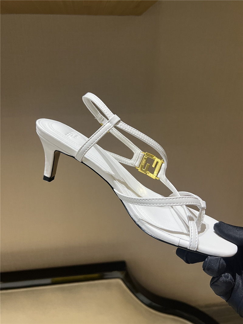 F**di ffold white leather square toe cross strap sandals