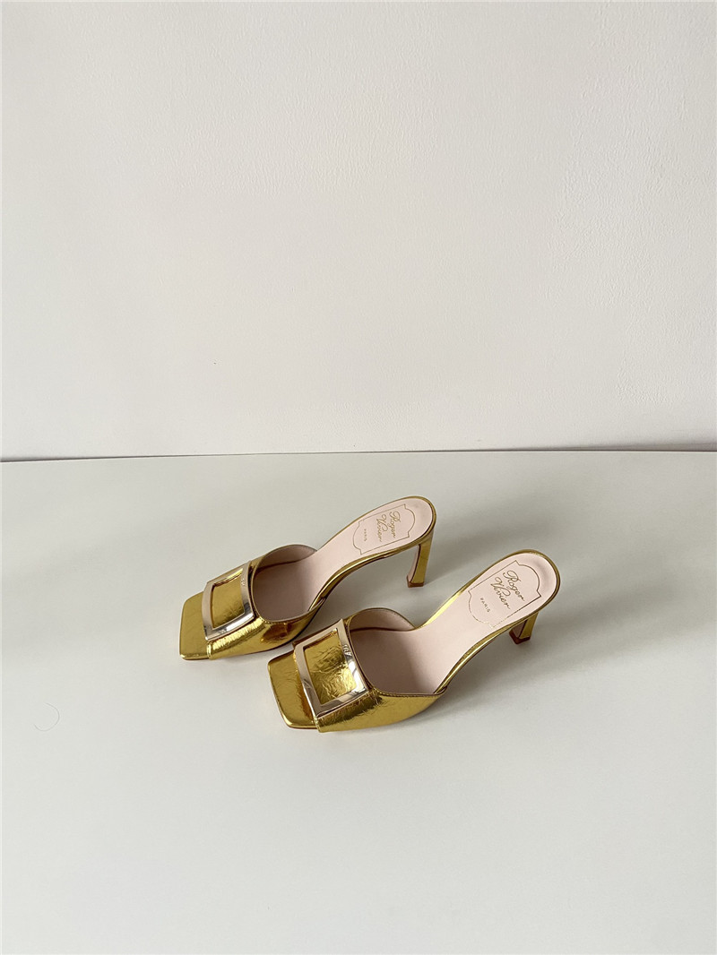 roger u1u1er trumpet gold metallic leather mules