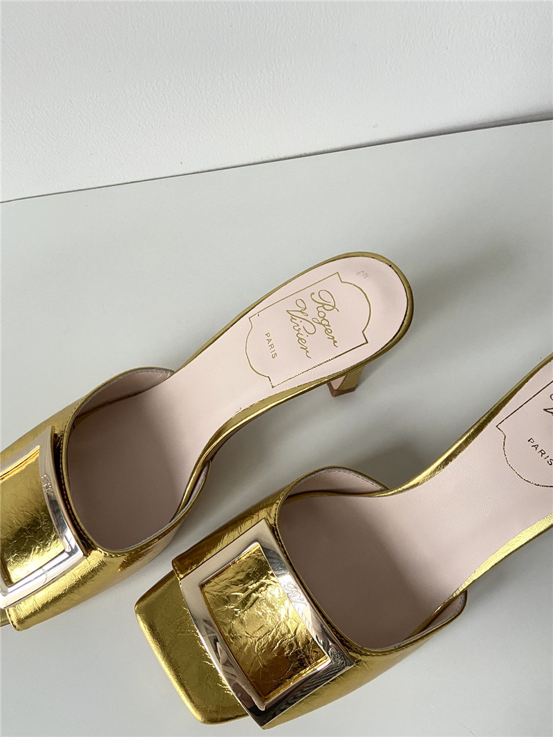roger u1u1er trumpet gold metallic leather mules