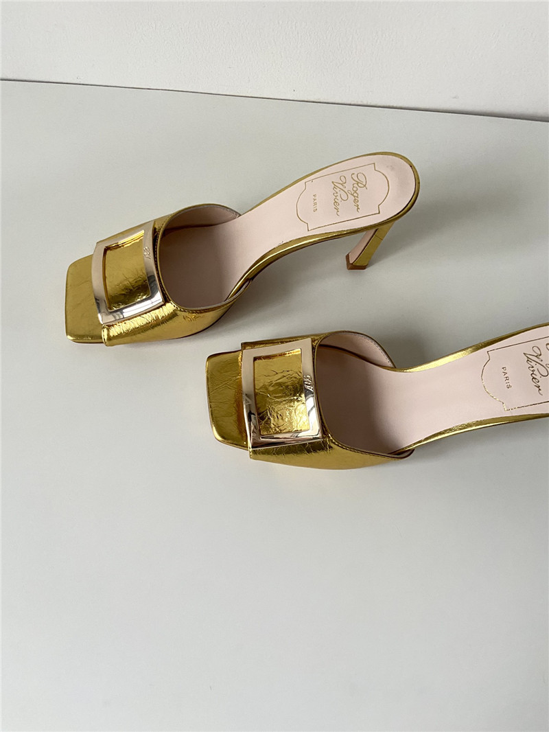 roger u1u1er trumpet gold metallic leather mules