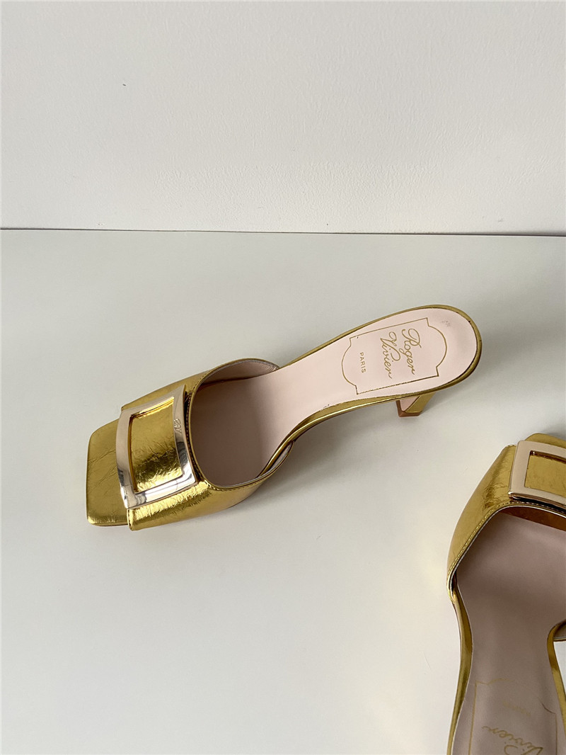 roger u1u1er trumpet gold metallic leather mules