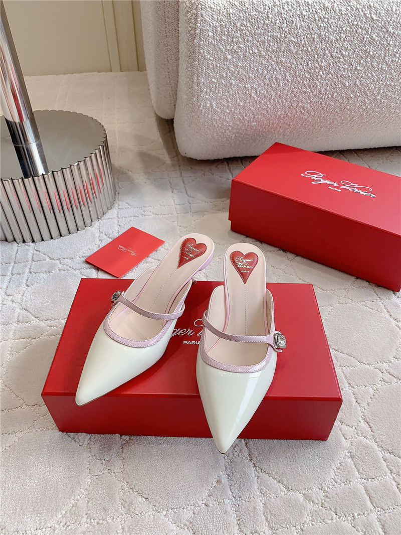 roger u1u1er mary jane virgule mules white and pink patent