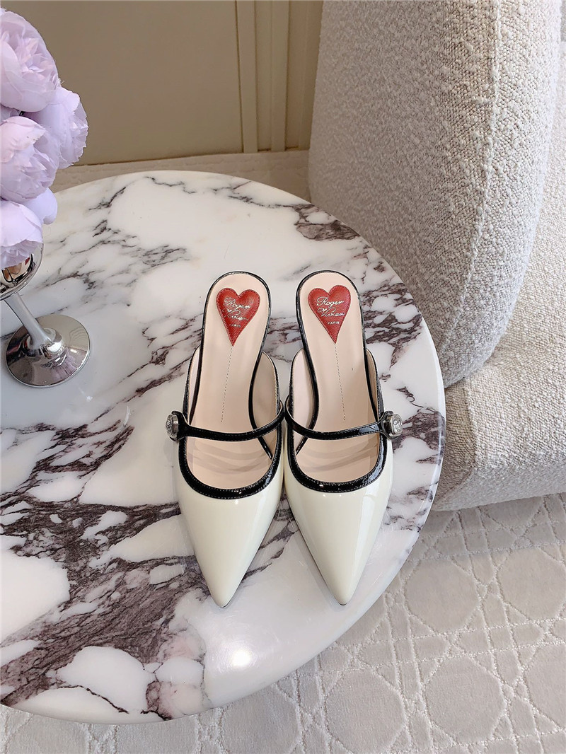 roger u1u1er mary jane virgule mules white and black patent