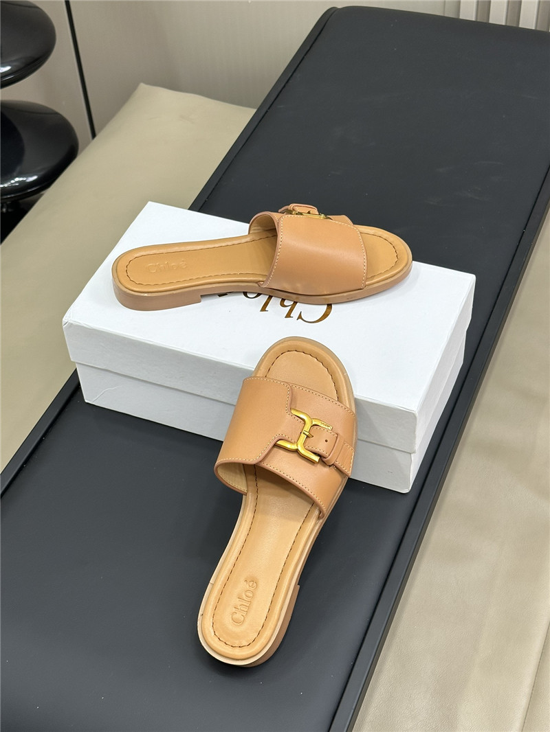 Chloé Marcie Beige Calfskin Slides