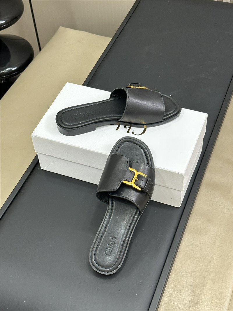 Chloé Marcie Black Calfskin Slides