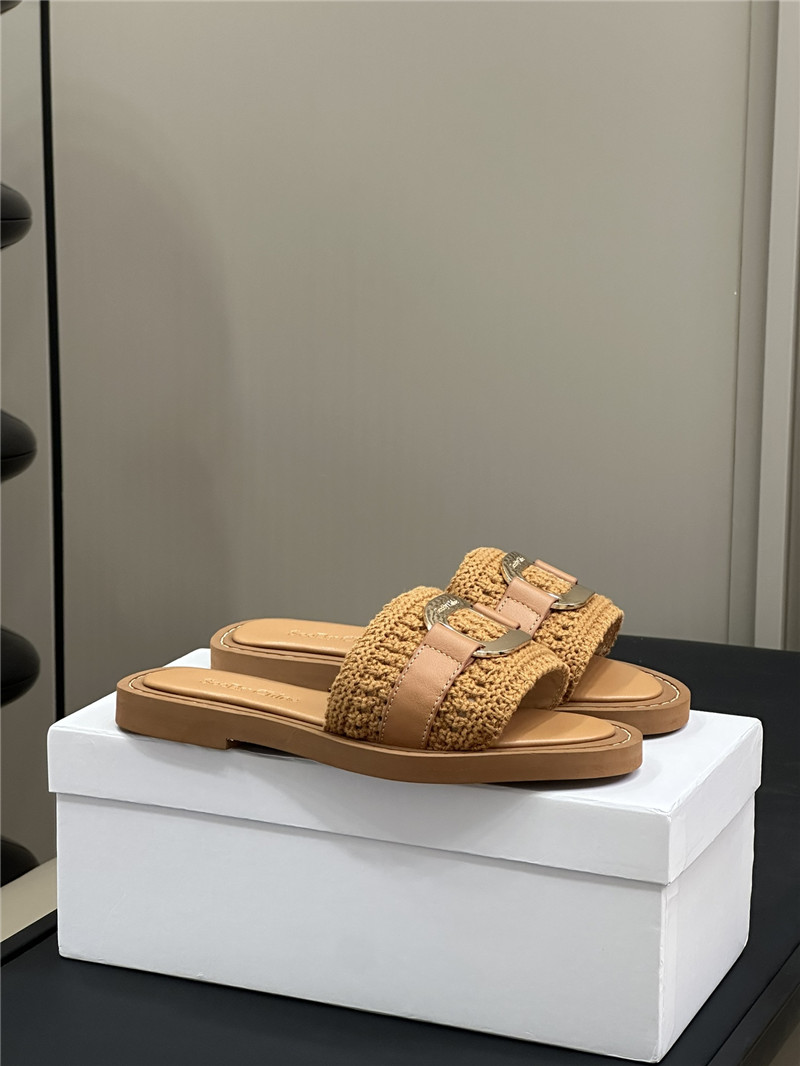Chloé Crochet Buckle Slides in Beige