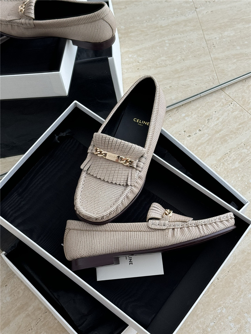 Ce1i*e luco loafer with fringes in lizard stamped calfskin