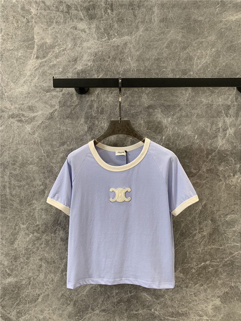 Ce1i*e cream blue round neck short sleeve t-shirt replica clothes