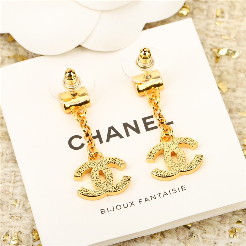 Ch**el white square black gold double c earrings