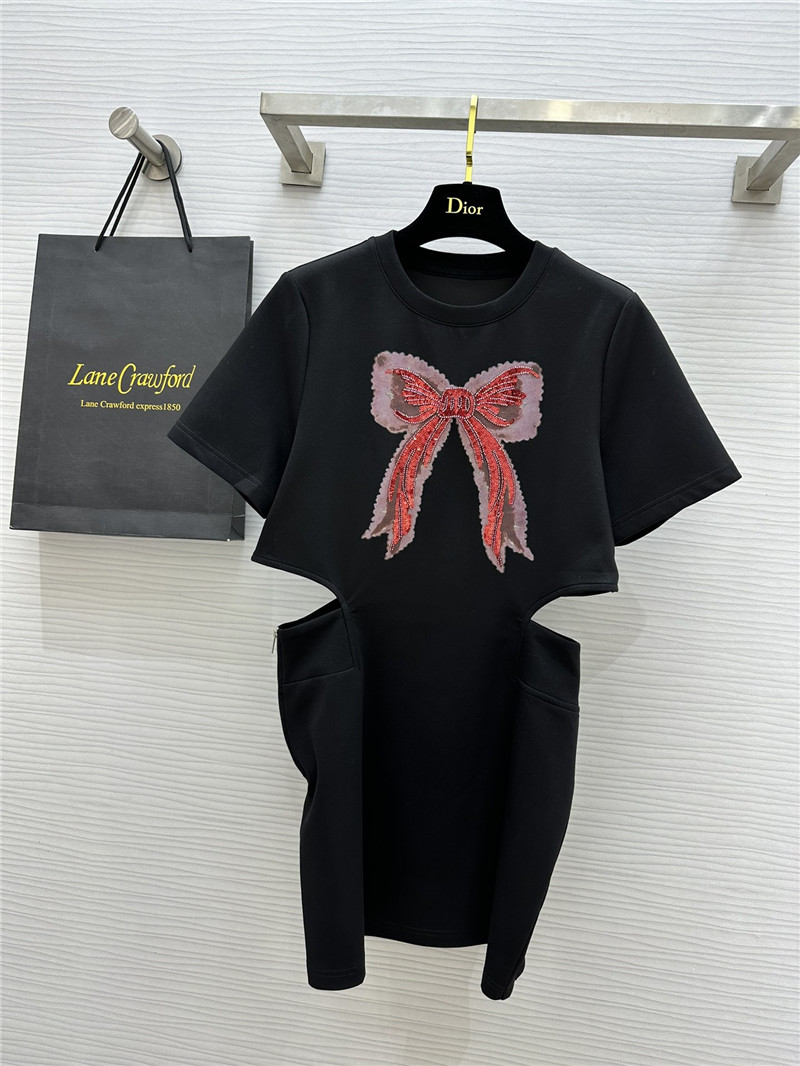 M1um1u bow waist short sleeve dress replica d&g clothing